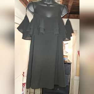 She + Sky Black Spaghetti Strap Open Shoulder Ruffle Dress